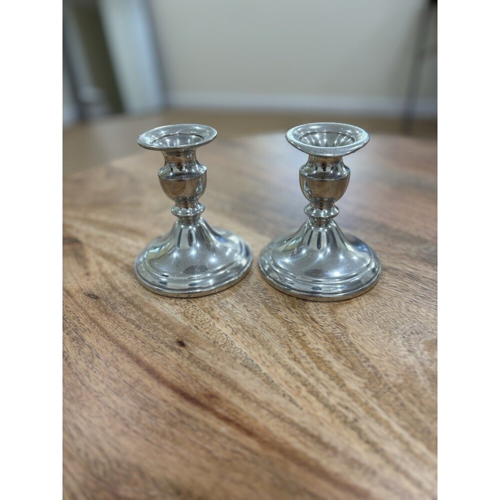 Set Of 2  4" Stieff Pewter Candlestick Candle Holders *READ*
